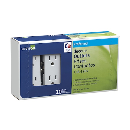 Eaton Wiring Devices Leviton Decora 15 amps 125 V Duplex White Outlet 5-15R 10 pk 05325-WMP